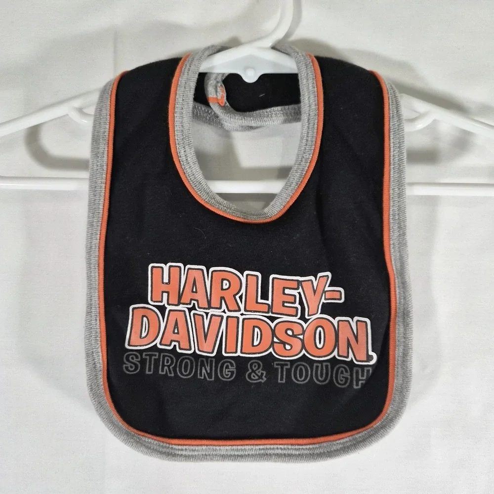 Harley-Davidson Strong & Tough Baby Bib Black Orange Motorcycle Infant 6/9M